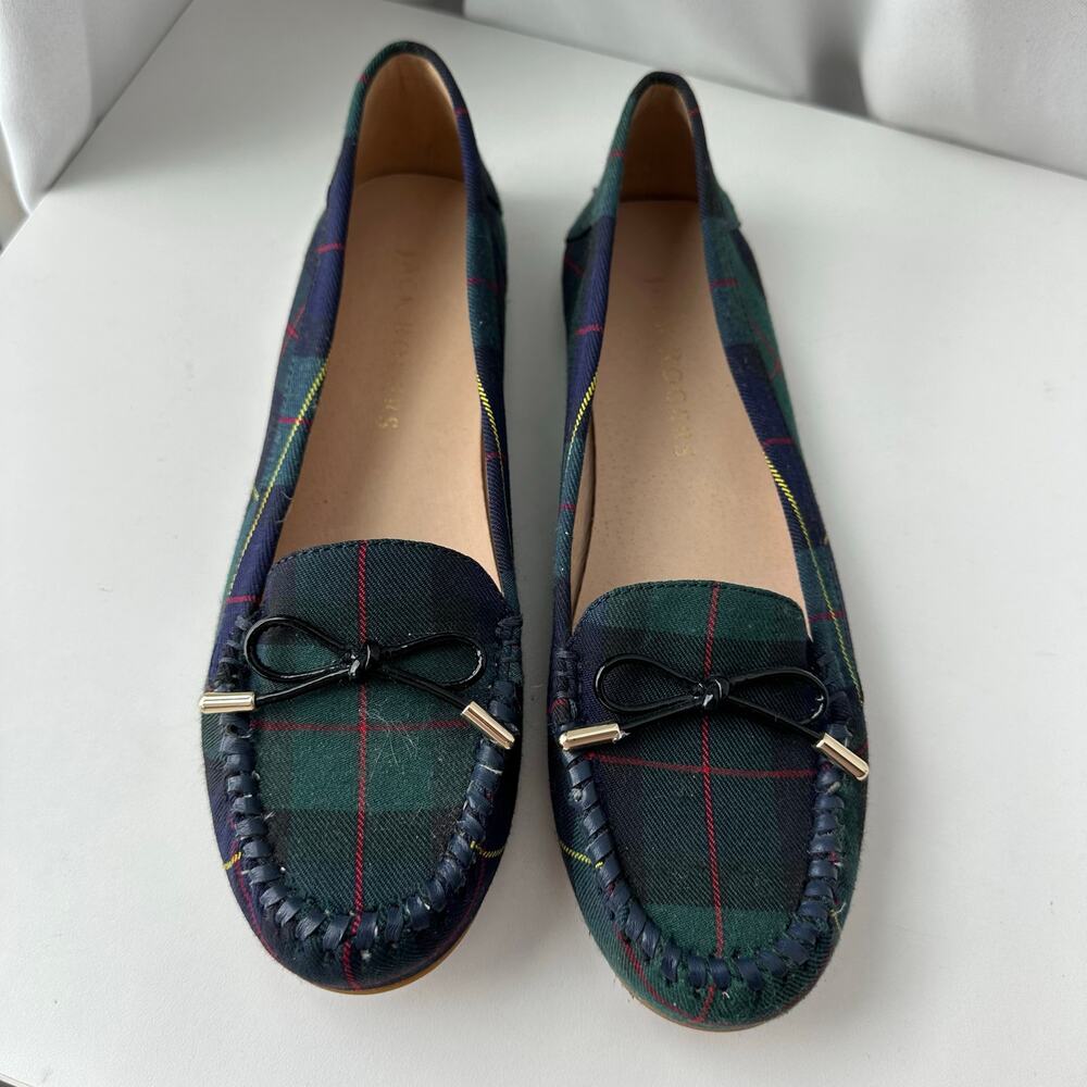 Jack Rodgers (9) Green Tartan Plaid Loafers - Preppy, Dark Academia